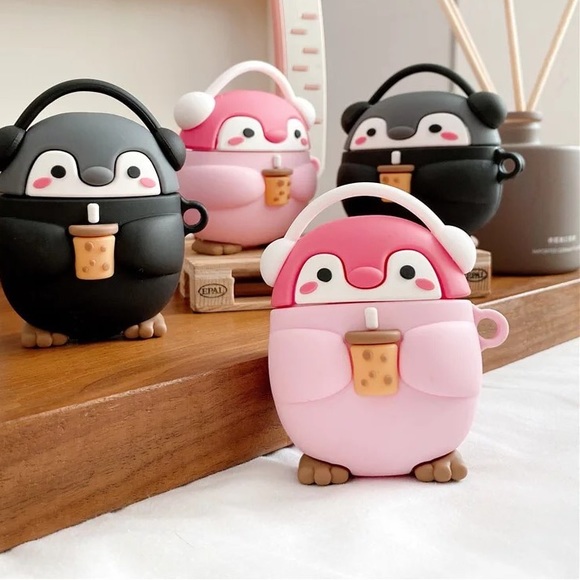Penguin Airpod case 1 2 pink cute headphone bubble tea cool cartoon adorable - Picture 3 of 3